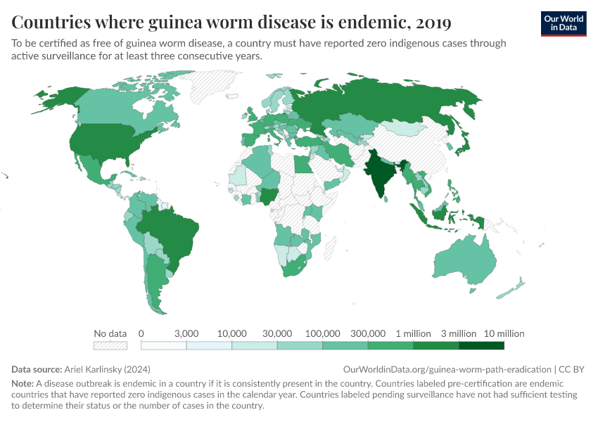 A thumbnail of the "Countries where guinea worm disease is endemic" chart