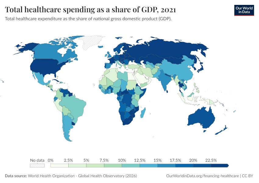 A thumbnail of the "Total healthcare spending as a share of GDP" chart