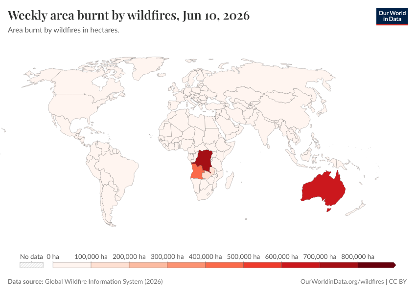 A thumbnail of the "Weekly area burnt by wildfires" chart